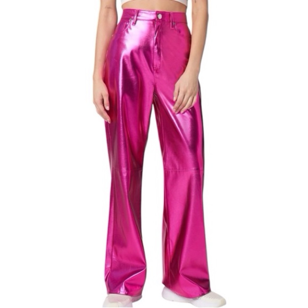BLANKNYC X Free People Women 25 Pink First Blush Vegan Leather Franklin Pant NWT - Picture 1 of 15